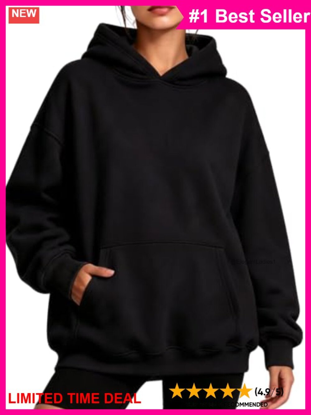Oversized Fleece Pullover Hoodie Cotton Poly Blend Kangaroo Pocket Womens